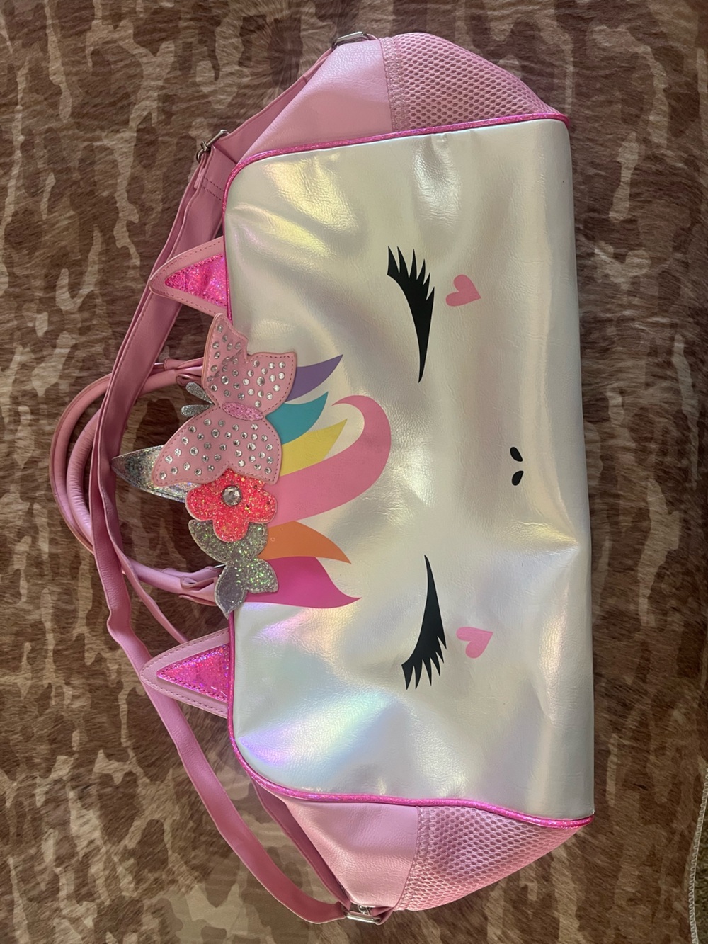 Girls' Pink Iridescent Unicorn Crossbody Bag with Sparkle Accents